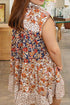 Beige Plus Size Floral Patchwork Button Front Collared Mini Dress